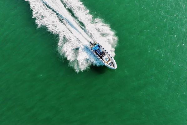 Rigid Inflatable Boat (RIB) image from above.